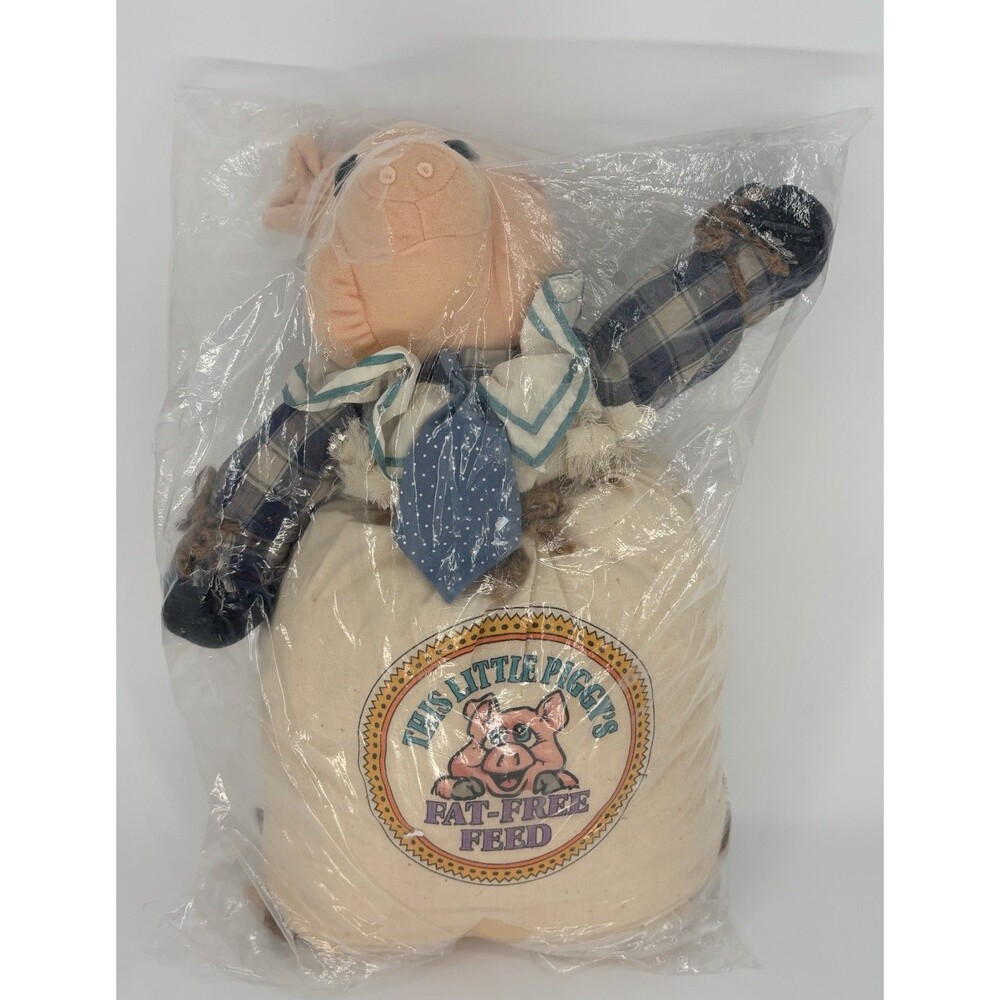 NOS Vtg Pig Country Time Door Stop Little Piggy’s Fat-Free Feed Plush Farmhouse